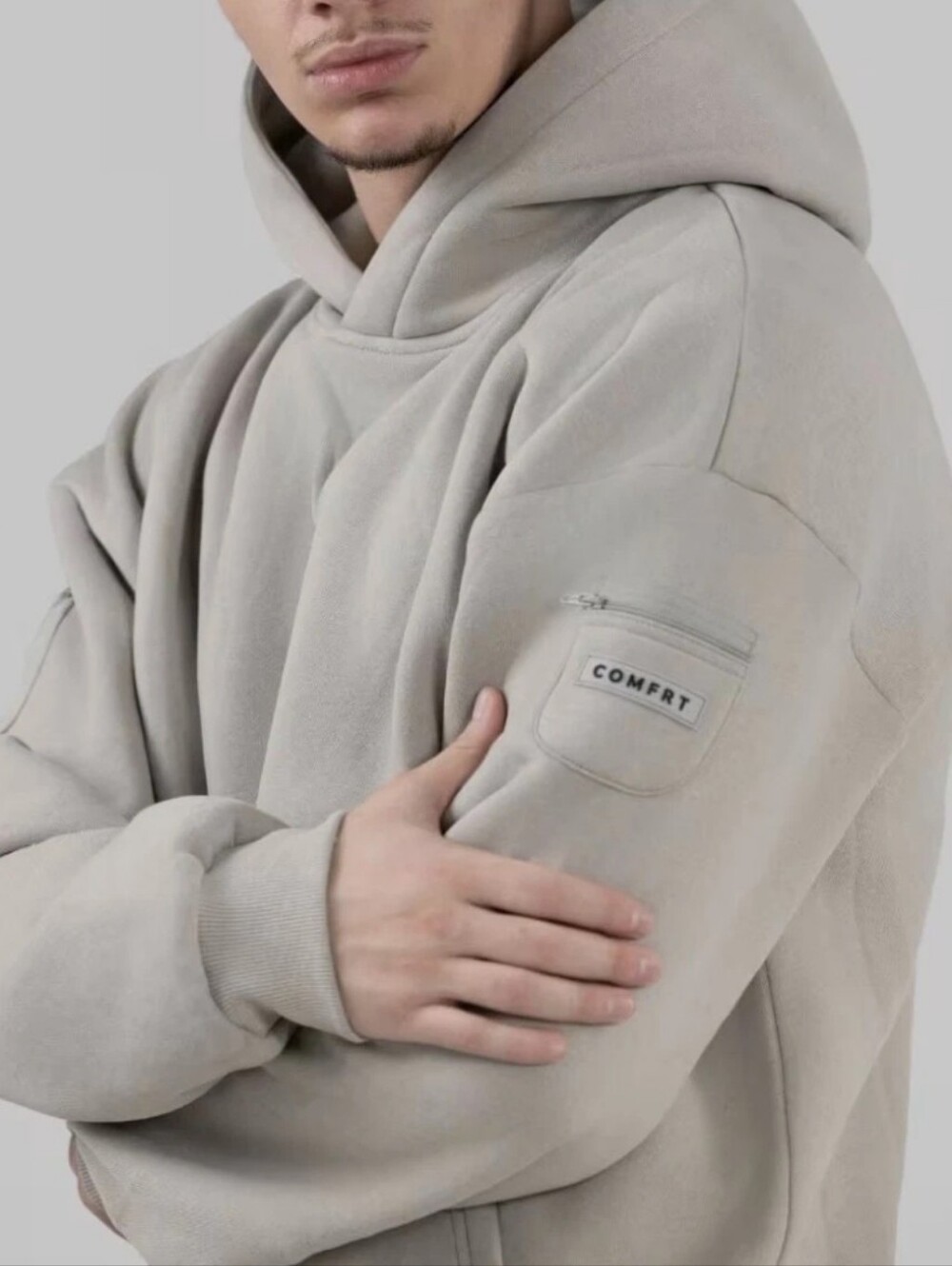 Comfrt Travel Essentials Hoodie Unisex Size 3XL Pockets Travel Oversized Stone